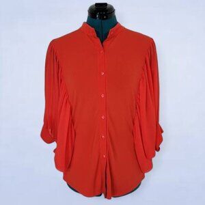 Joseph RIbkoff‎ Vibrant Deep Orange Chiffon Blouse with Pleated Dolman Sleeves